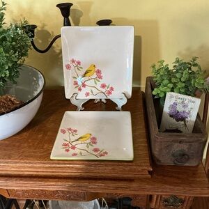 Nature’s Home Floral Bird Square Plates